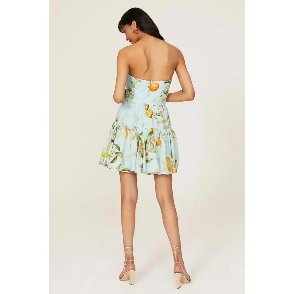 ML Monique Lhuillier Blue Strapless Linen Dress Size 4 with Discoloration - Picture 2 of 8